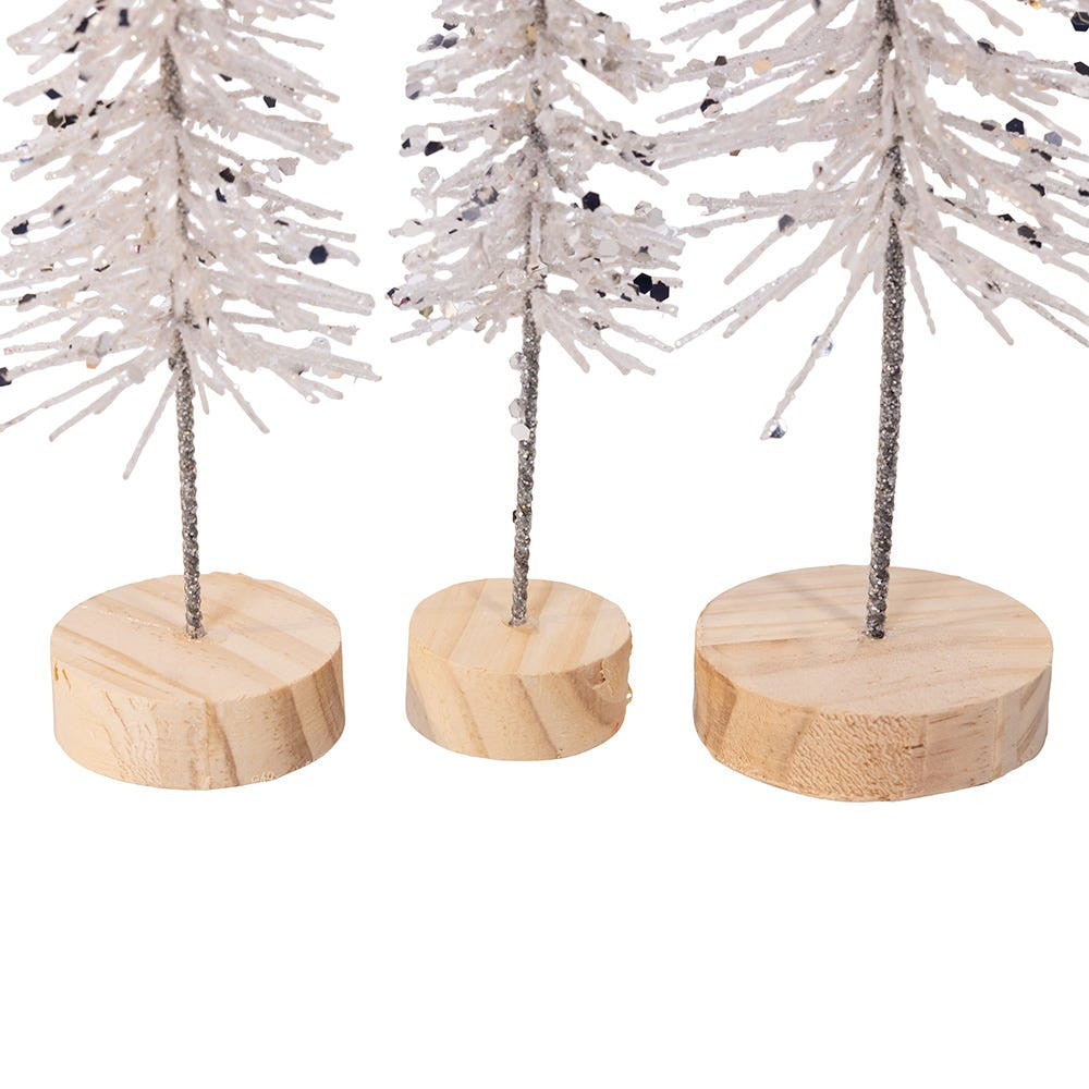 Silver Glittered Miniature Tree Set