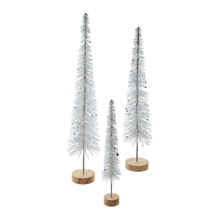 Silver Glittered Miniature Tree Set
