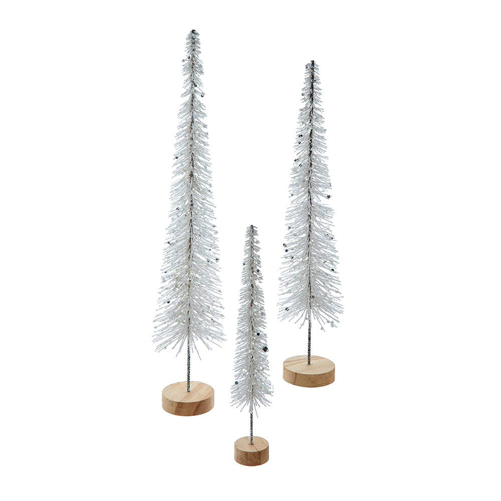 Silver Glittered Miniature Tree Set