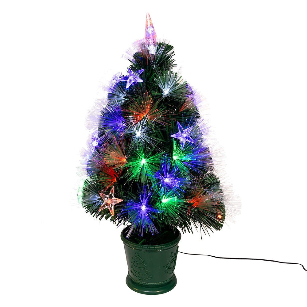24" Pre-Lit Fiber Optic Potted Tree