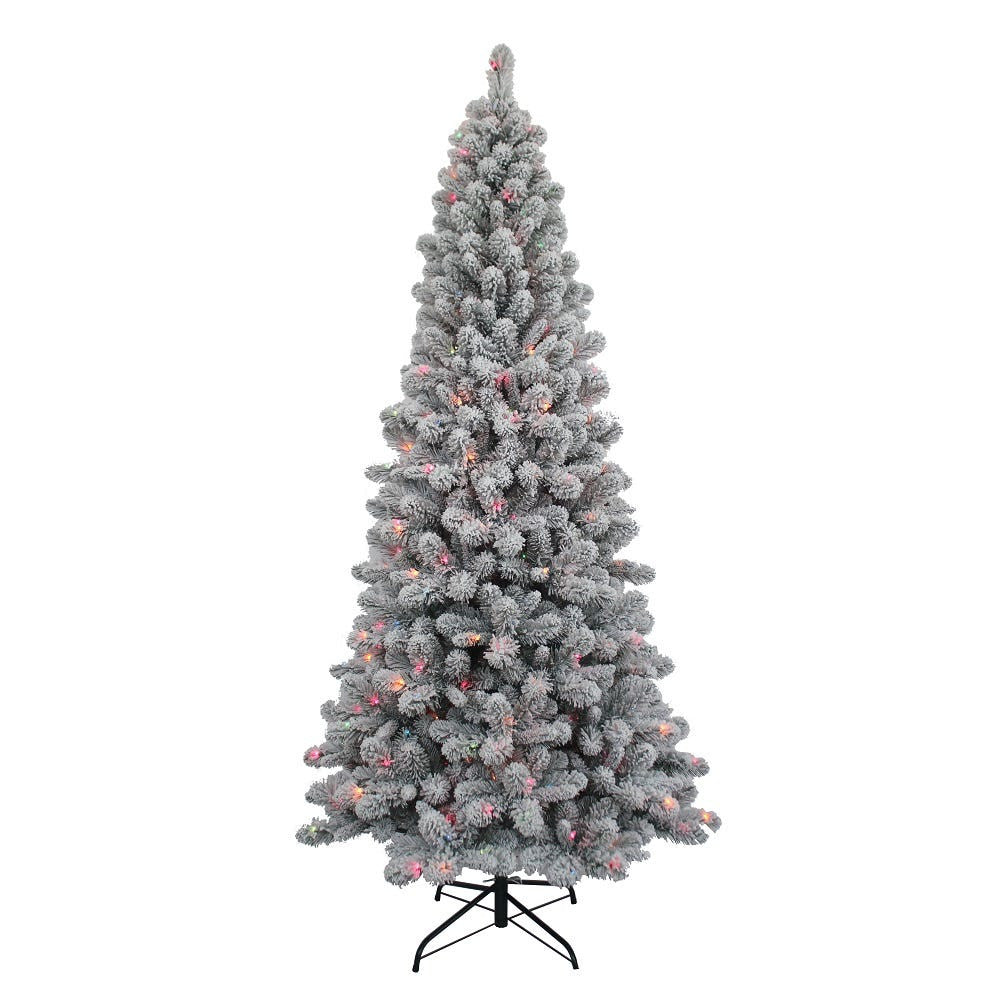 7' Pre-Lit Multicolor Incandescent New Brunswick Flocked Spruce Tree