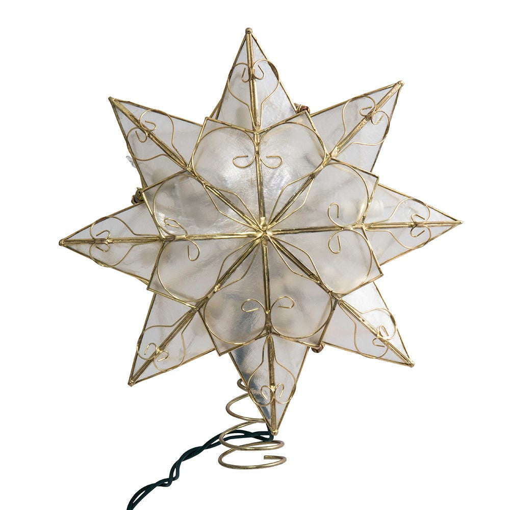 9.27" UL 10L 8-Point Capiz Gold Star With Arabesque Decoration Treetop