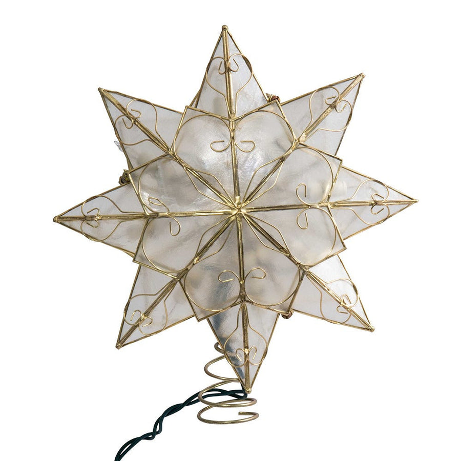 9.27" UL 10L 8-Point Capiz Gold Star With Arabesque Decoration Treetop