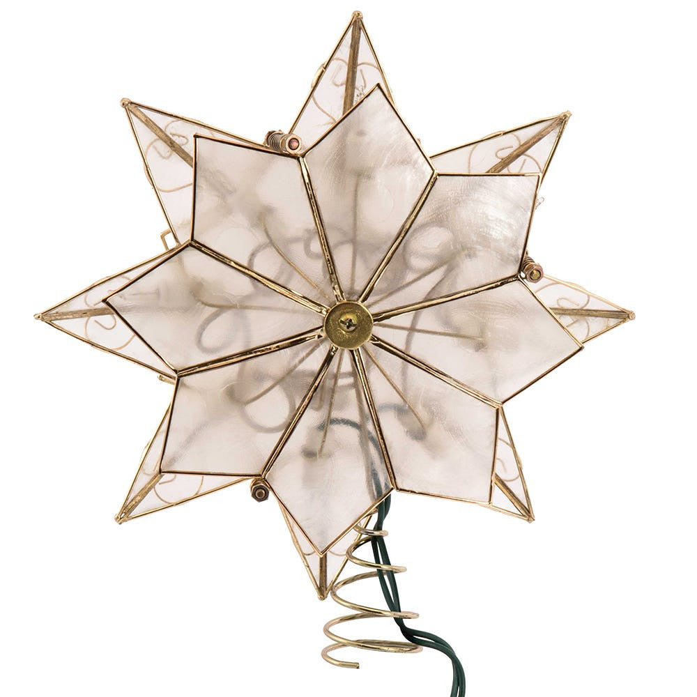 9.27" UL 10L 8-Point Capiz Gold Star With Arabesque Decoration Treetop