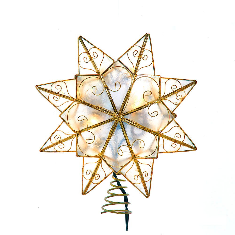9.27" UL 10L LED Capiz With Scroll Accents Star Treetop