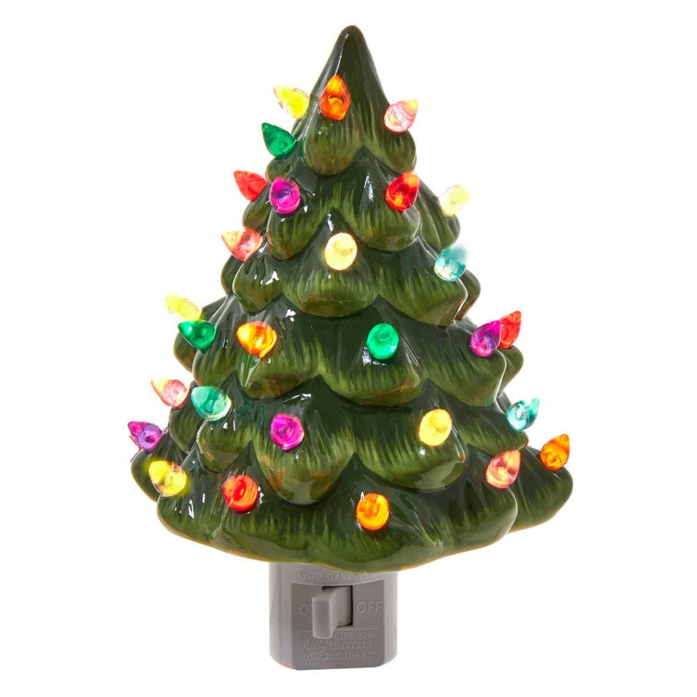 6" Ceramic Green Tree Night Light