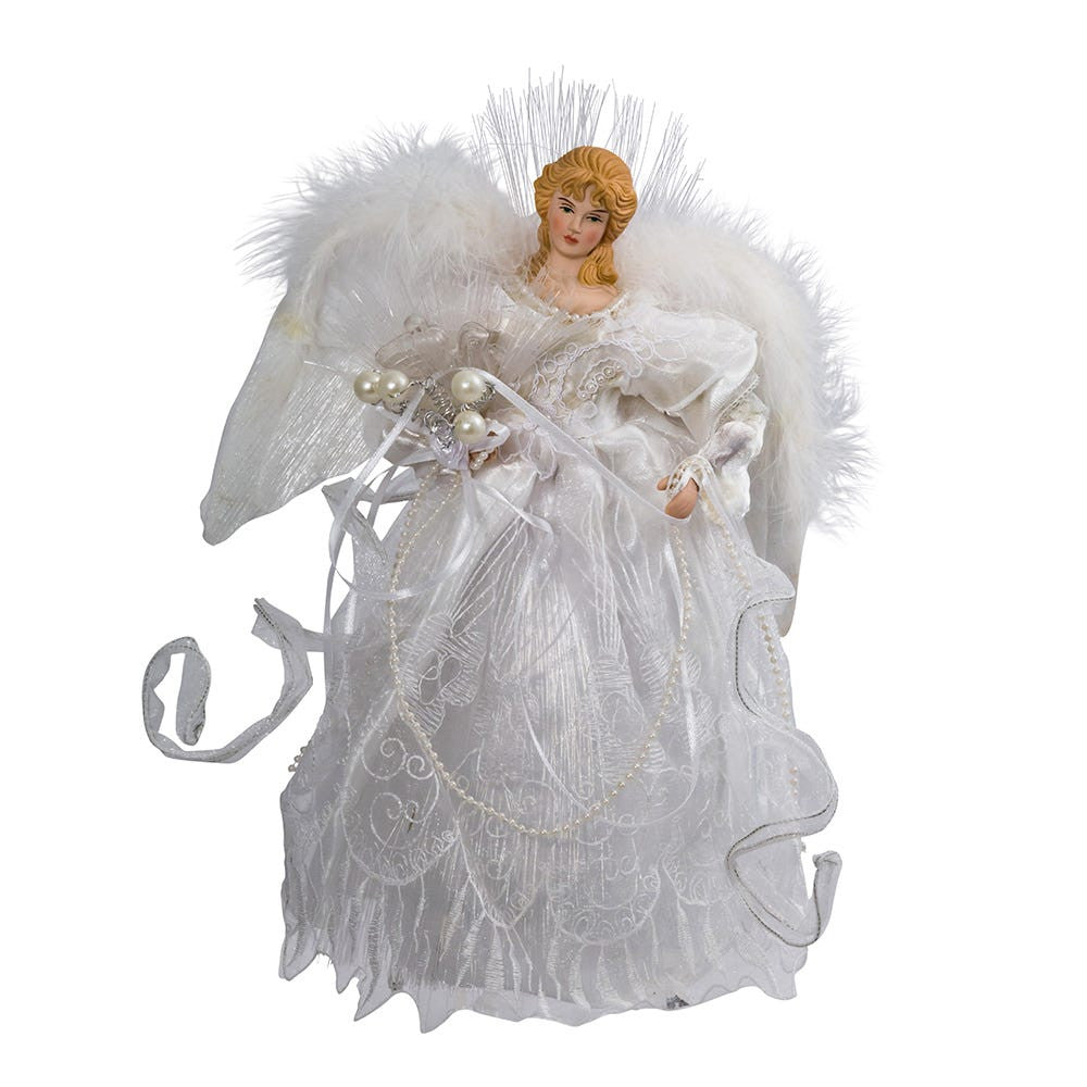 12"10L Warm White LED Fiber-Optic White and Silver Angel Treetop