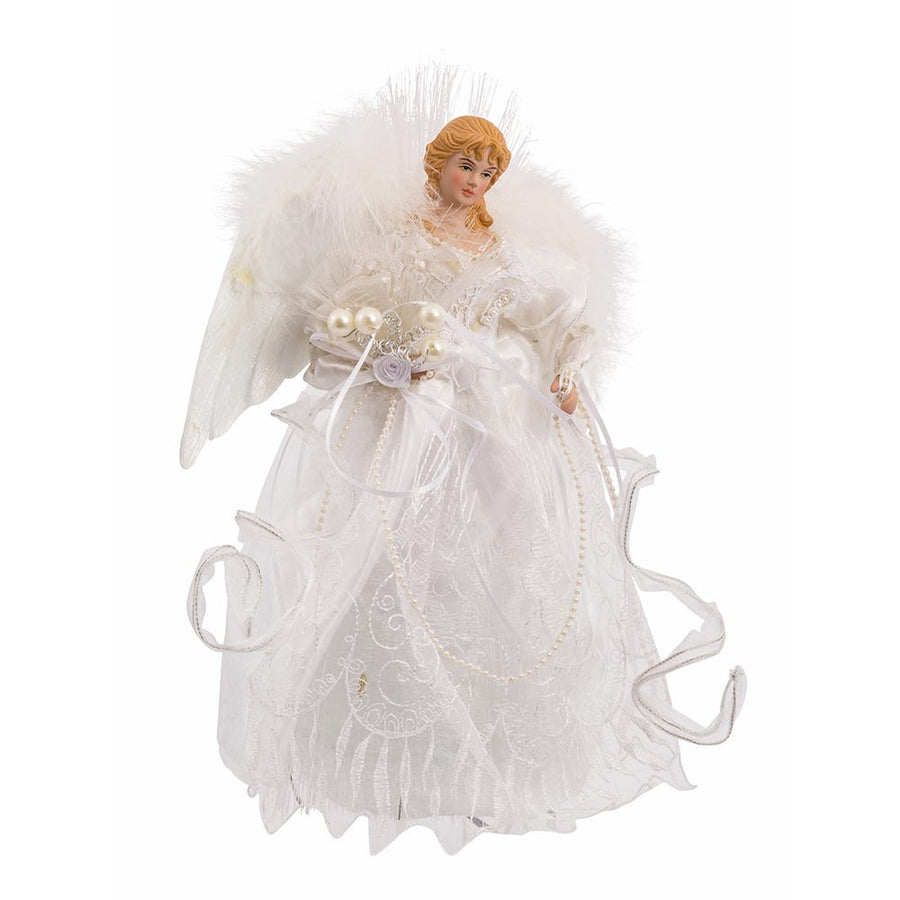 12"10L Warm White LED Fiber-Optic White and Silver Angel Treetop
