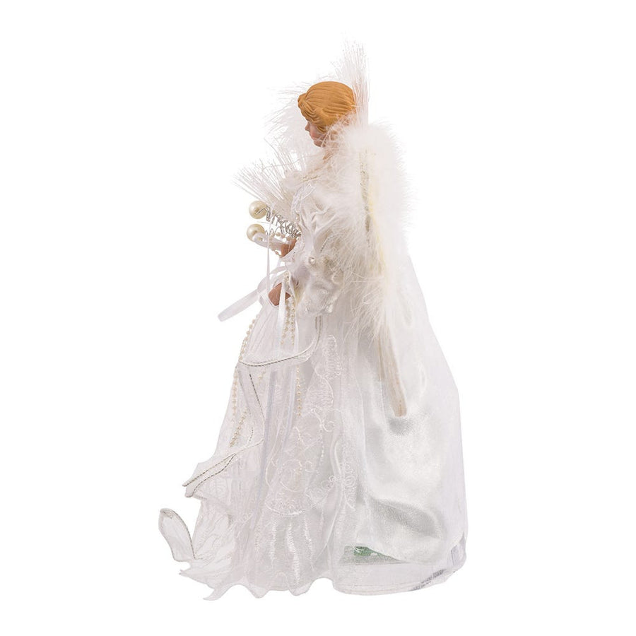 12"10L Warm White LED Fiber-Optic White and Silver Angel Treetop