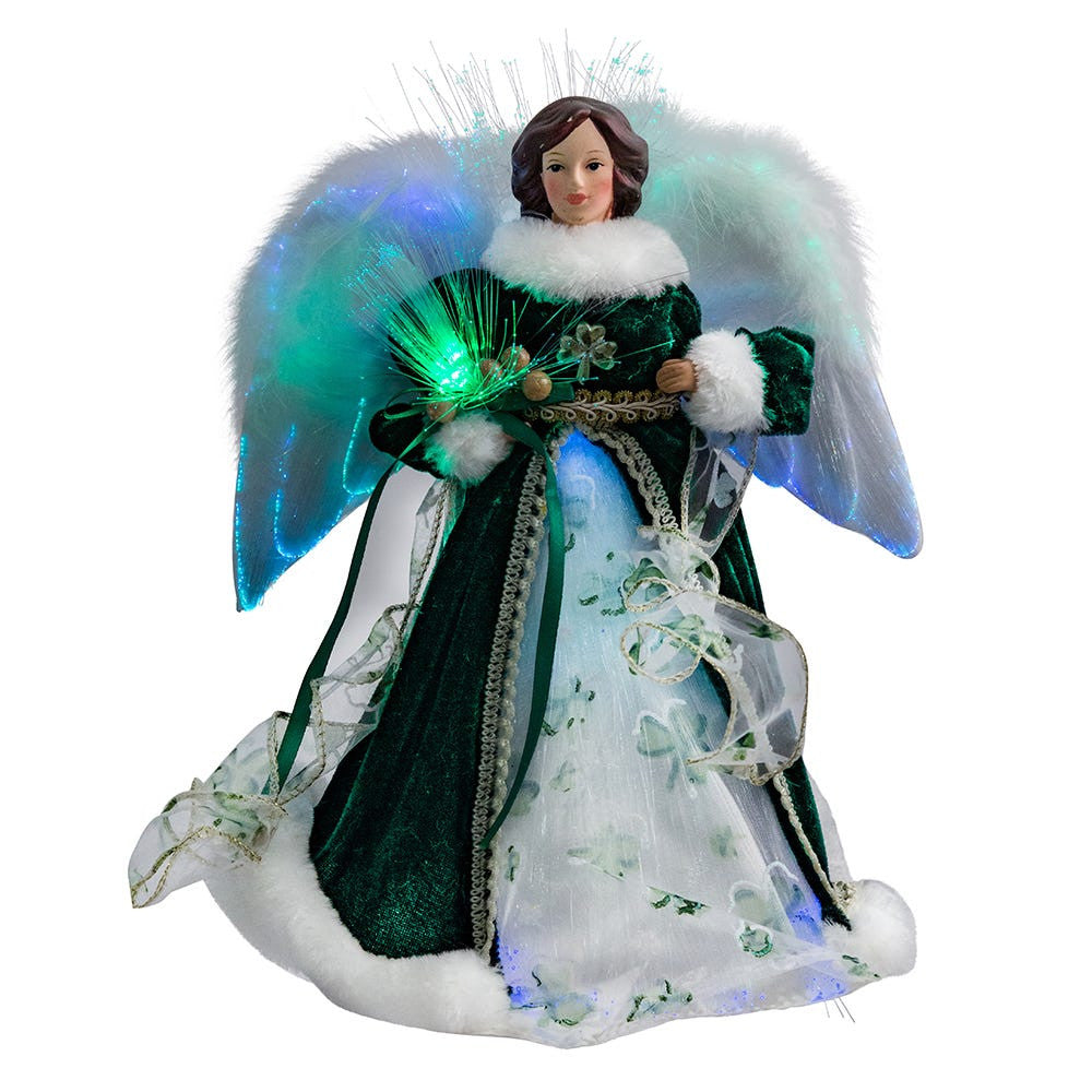 12" 10L Warm White LED Fiber-Optic Irish Angel Treetop