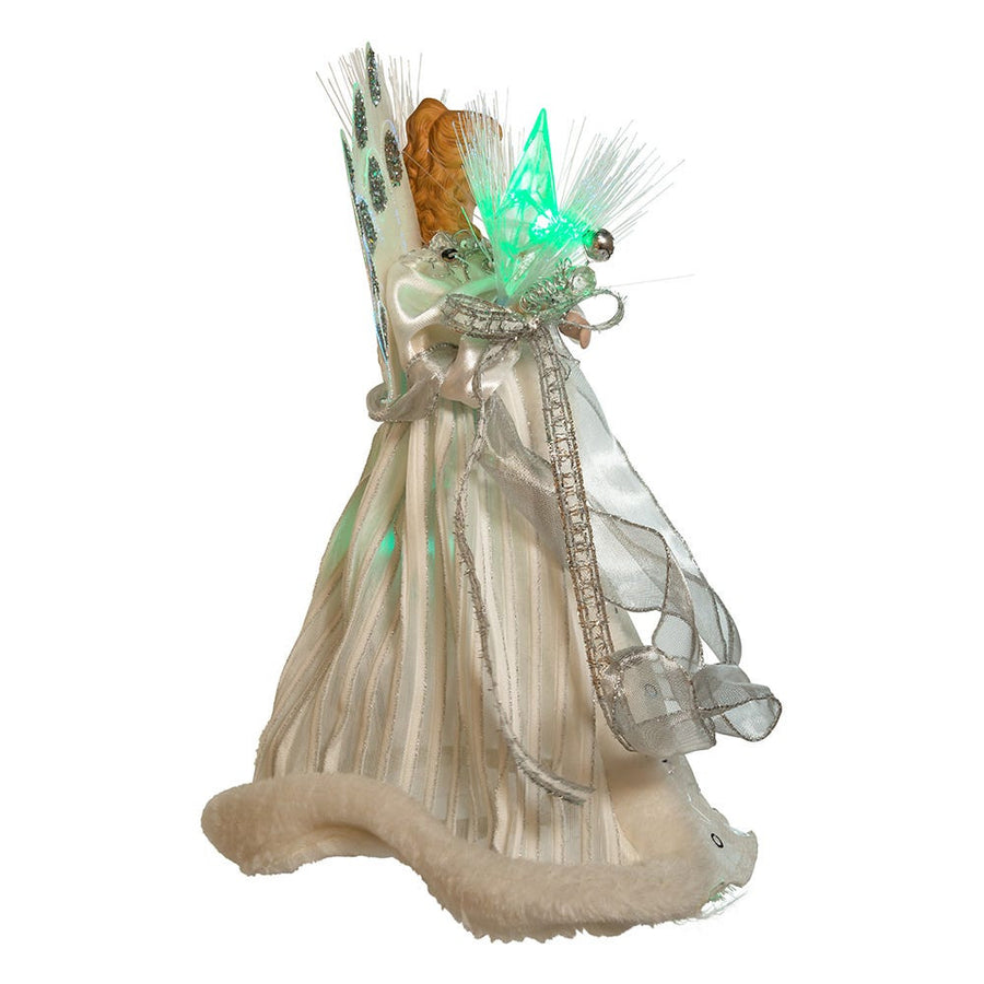 12" 7L Warm White LED Fiber-Optic White and Silver Angel Treetop