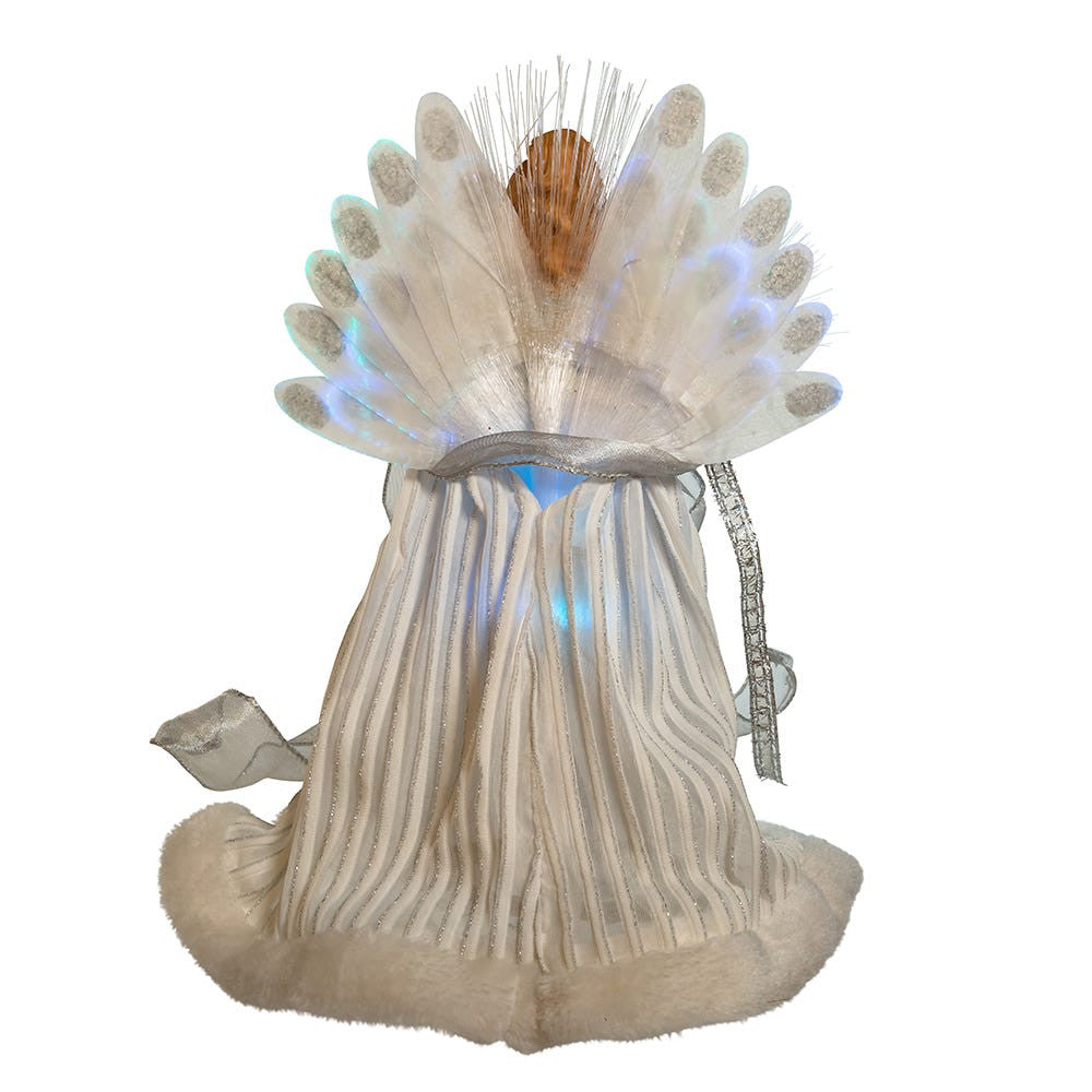 12" 7L Warm White LED Fiber-Optic White and Silver Angel Treetop