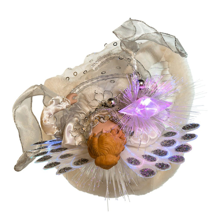 12" 7L Warm White LED Fiber-Optic White and Silver Angel Treetop