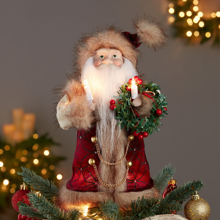 10" UL 10L Burgundy and Brown Santa Treetop