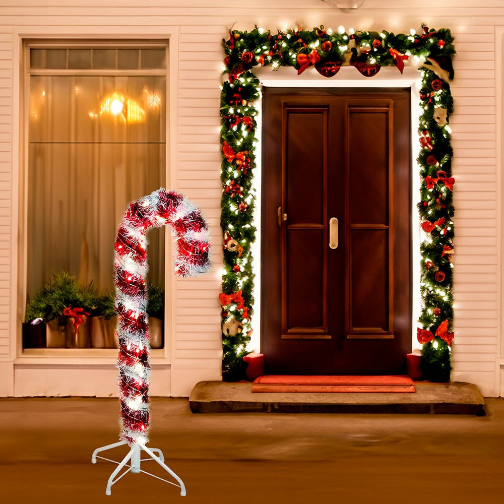 3' Pre-Lit LED Tinsel Candy Cane