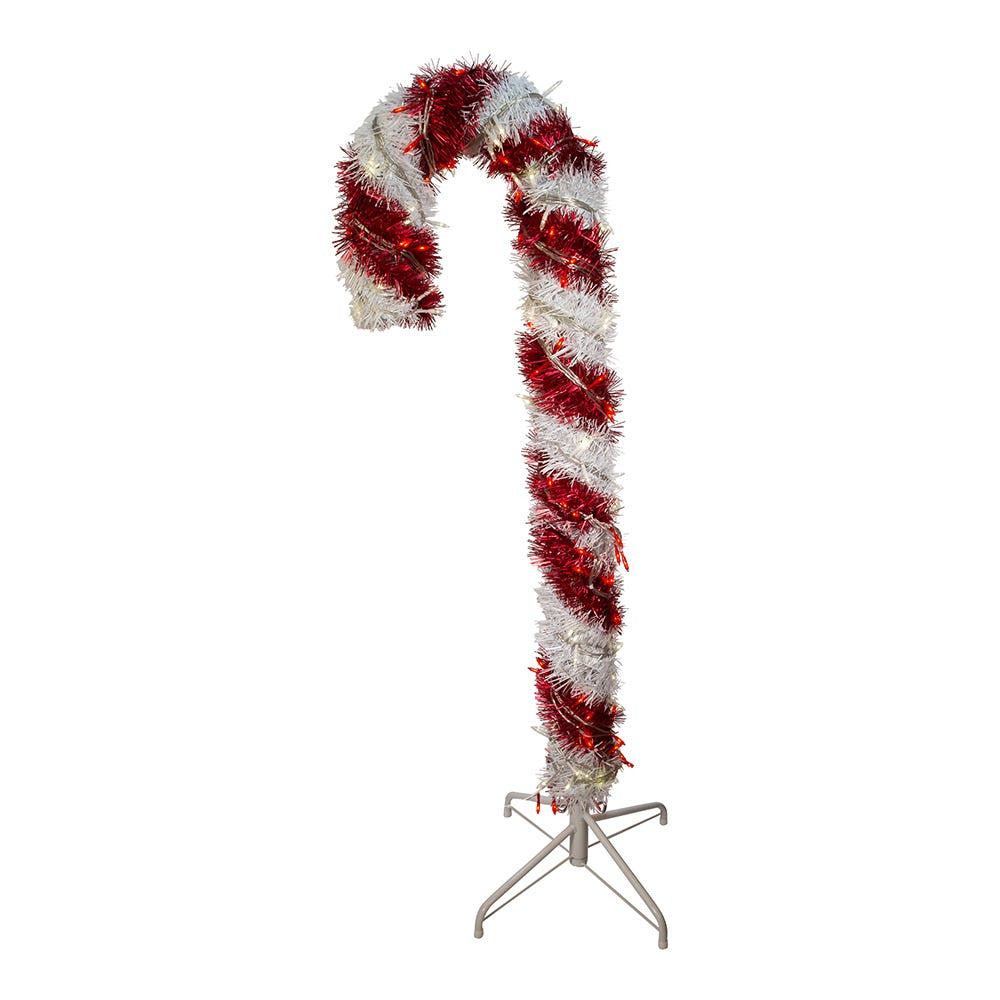 4' Pre-Lit LED Tinsel Candy Cane