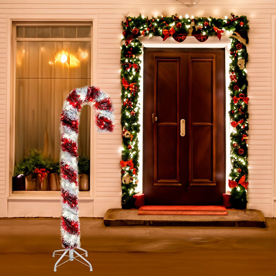 4' Pre-Lit LED Tinsel Candy Cane
