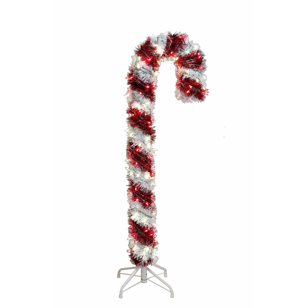 4' Pre-Lit LED Tinsel Candy Cane