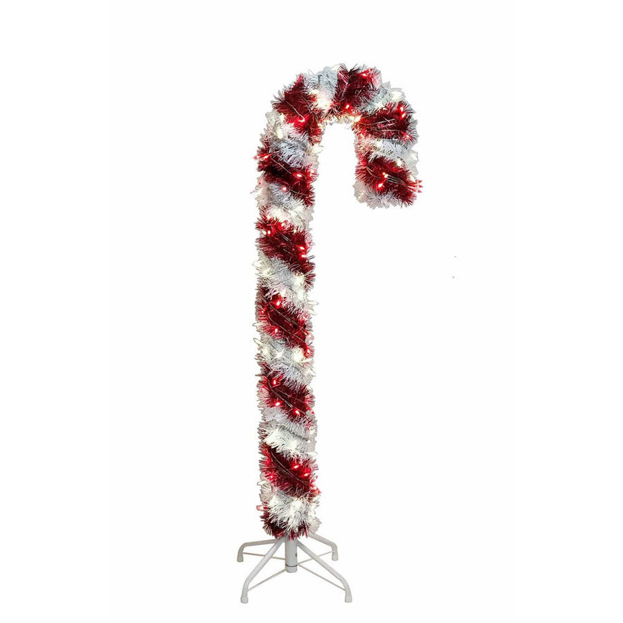 4' Pre-Lit LED Tinsel Candy Cane