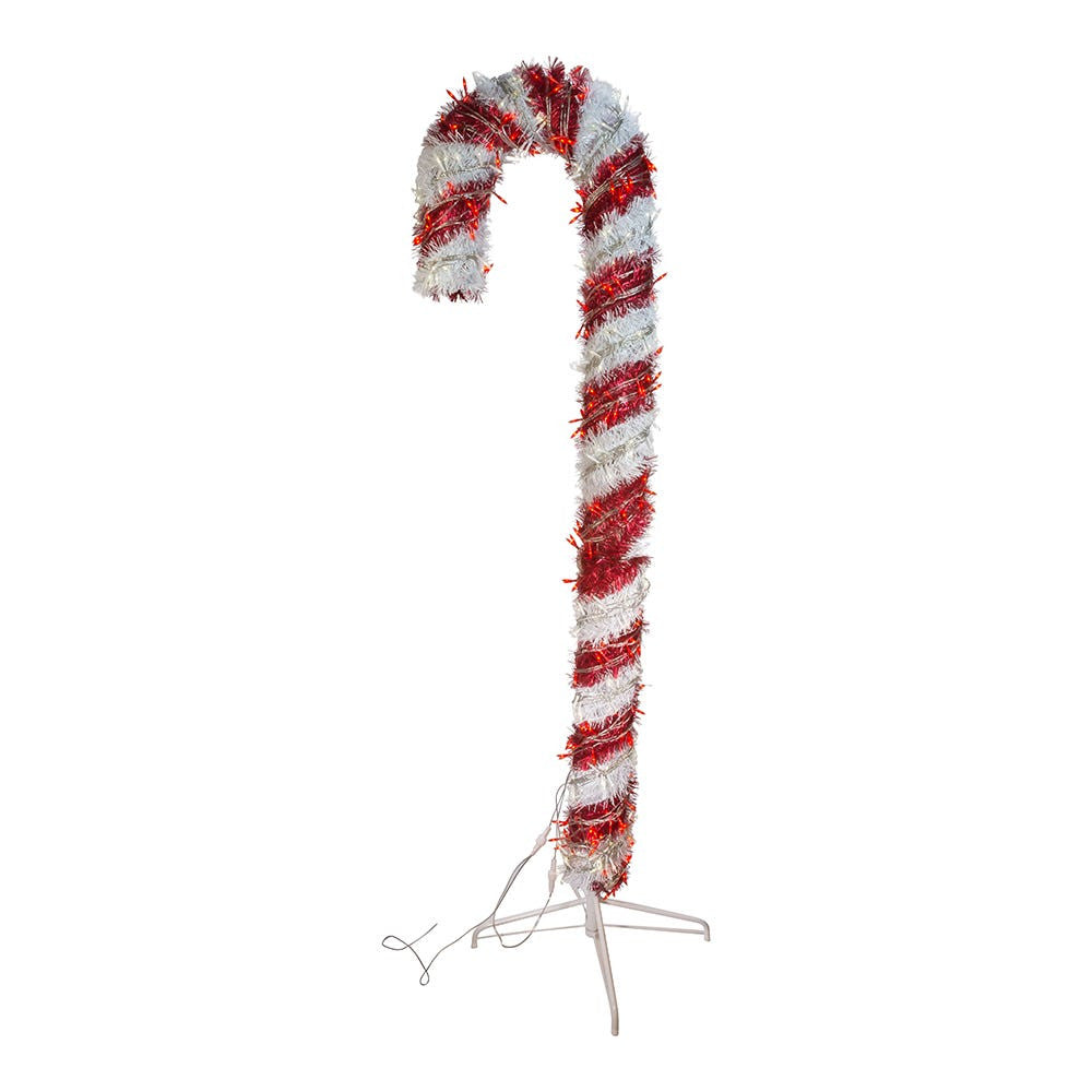 6' Pre-Lit Tinsel LED Candy Cane