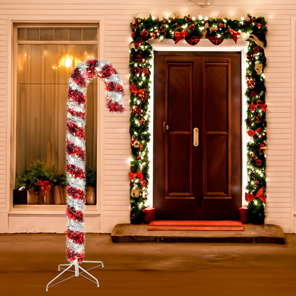 6' Pre-Lit Tinsel LED Candy Cane