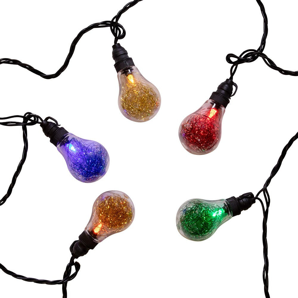 9' UL 10L Multicolored LED Tinsel Filled A19 Light Set