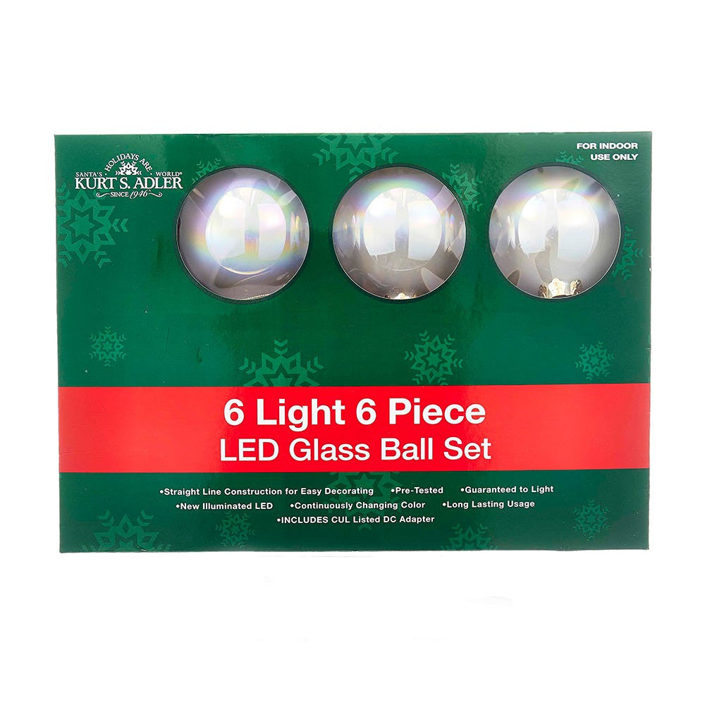 7.5'' 6L 80MM Glass Ball Ornament Color-Changing LED Light Set