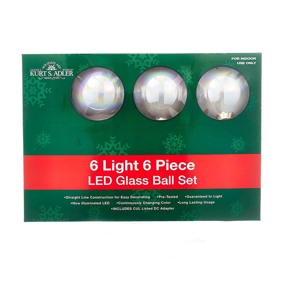 7.5'' 6L 80MM Glass Ball Ornament Color-Changing LED Light Set