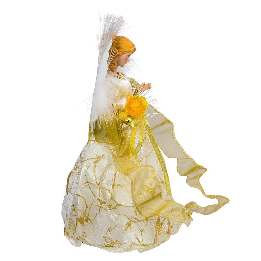 12" 7L LED Color-Changing Fiber-Optic Ivory and Gold Angel Treetop