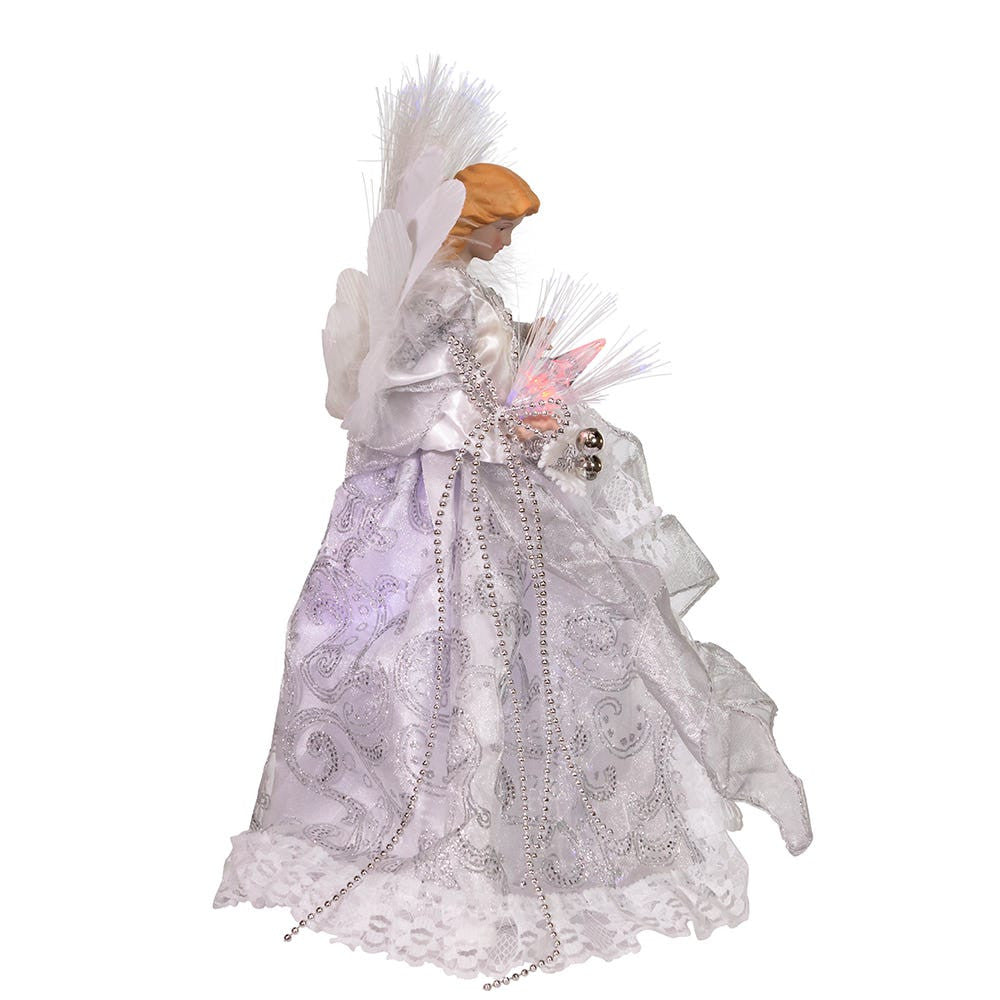 12" 7L LED Color-Changing Fiber-Optic White and Silver Angel Treetop