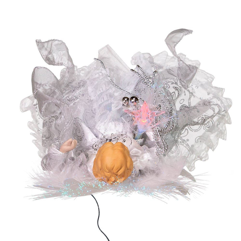 12" 7L LED Color-Changing Fiber-Optic White and Silver Angel Treetop