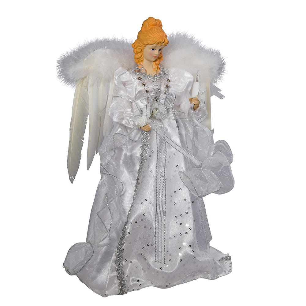 14" UL 10L White and Silver Angel Treetop