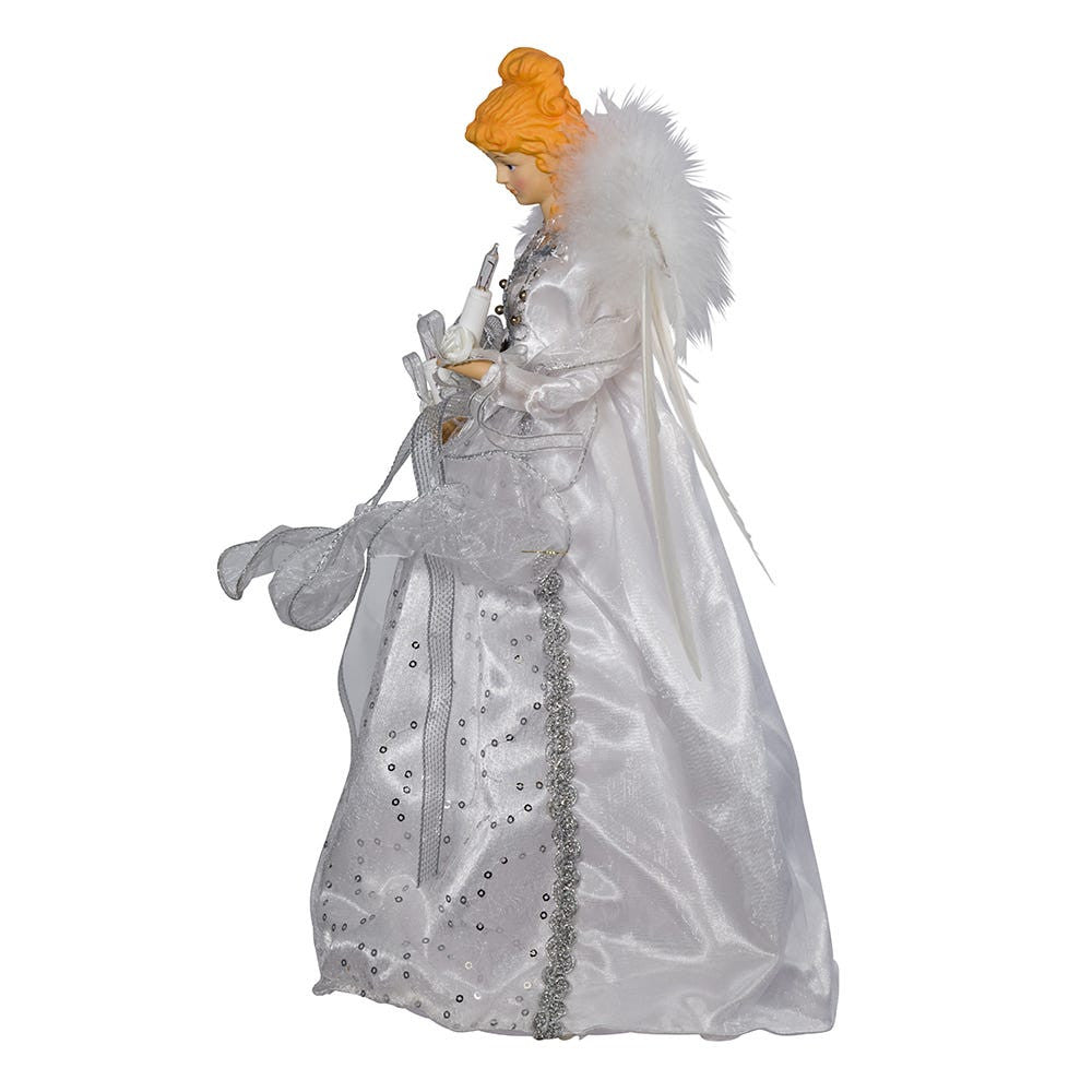 14" UL 10L White and Silver Angel Treetop