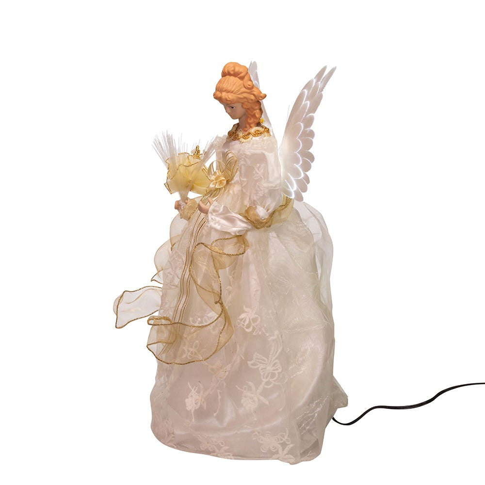 14" Fiber-Optic Ivory and Gold Animated Treetop