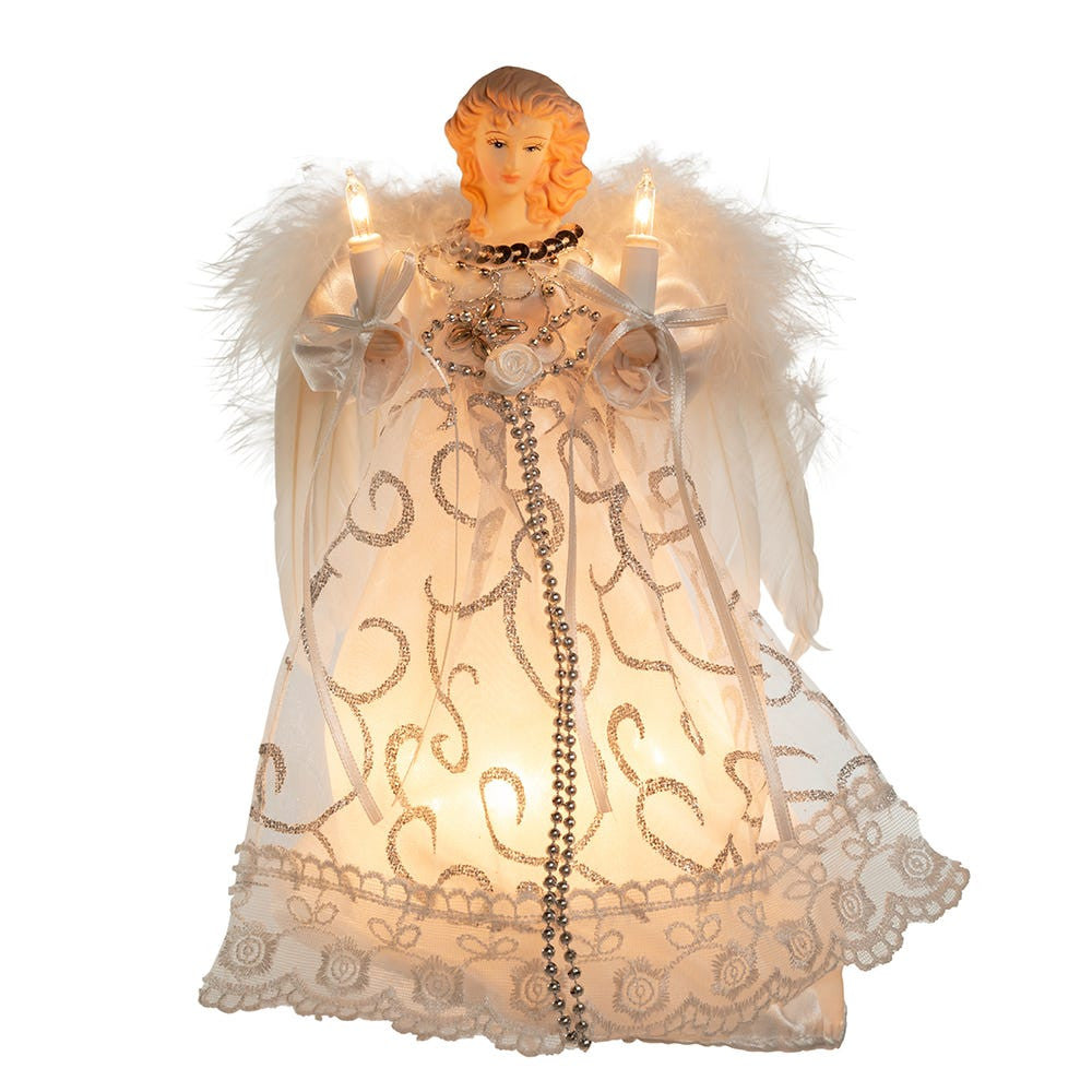 9" UL 10L White and Silver Angel Treetop