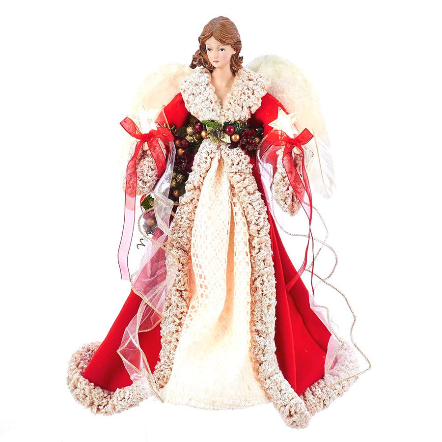 16" UL 10L Red and Ivory Angel Treetop