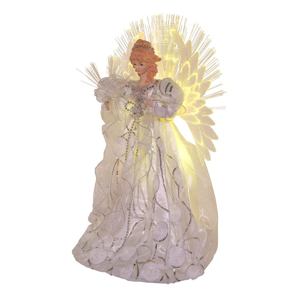 18" UL 70L Multicolored Fiber-Optic White and Silver Angel Treetop