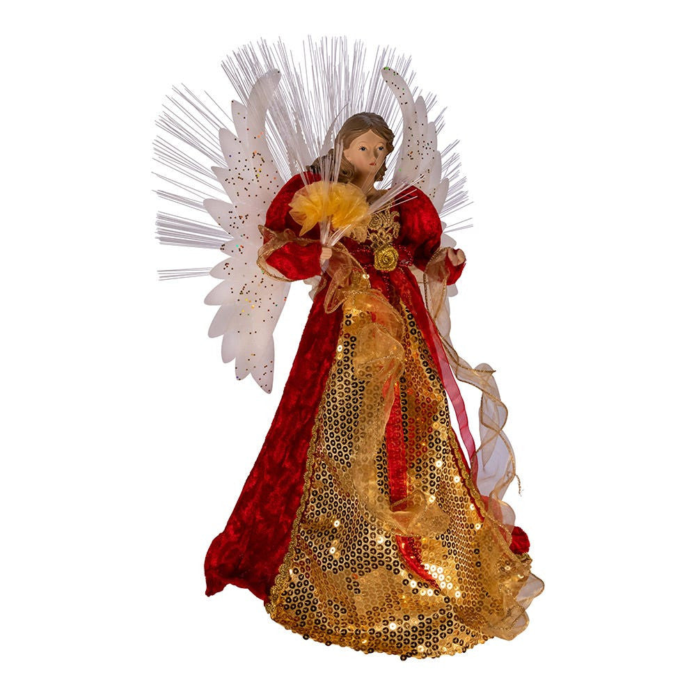 18" UL 70L Multicolored Fiber-Optic Red and Gold Angel Treetop