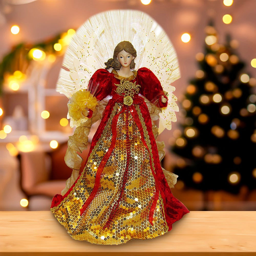 18" UL 70L Multicolored Fiber-Optic Red and Gold Angel Treetop