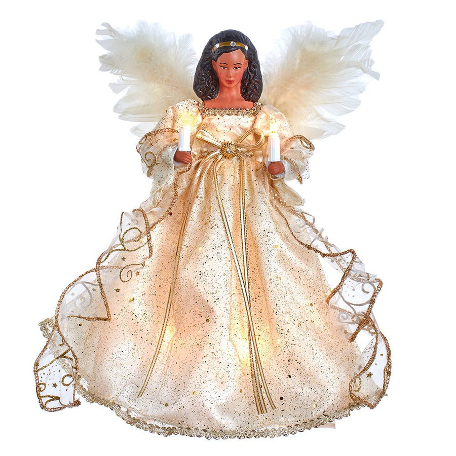 12" UL 10L Ivory & Gold African American Angel Treetop