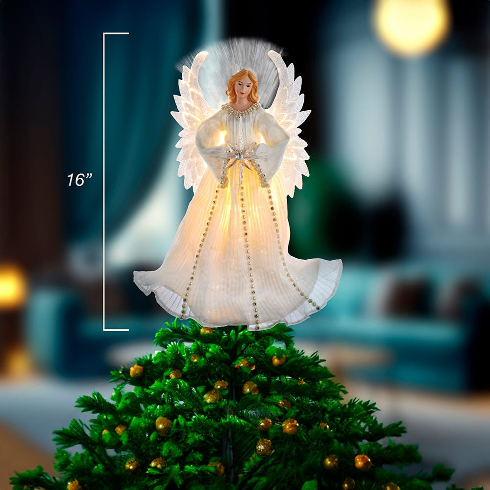 16" 7L LED Fiber-Optic Ivory Angel Treetop