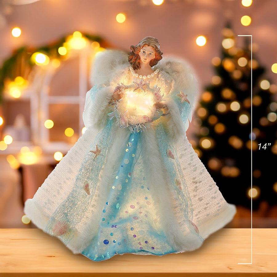 14" UL 10-Light Coastal Beach Angel Treetop