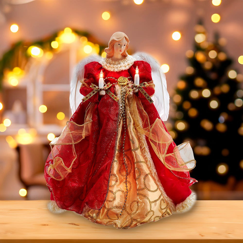 14" UL 10-Light Red & Gold Angel Treetop