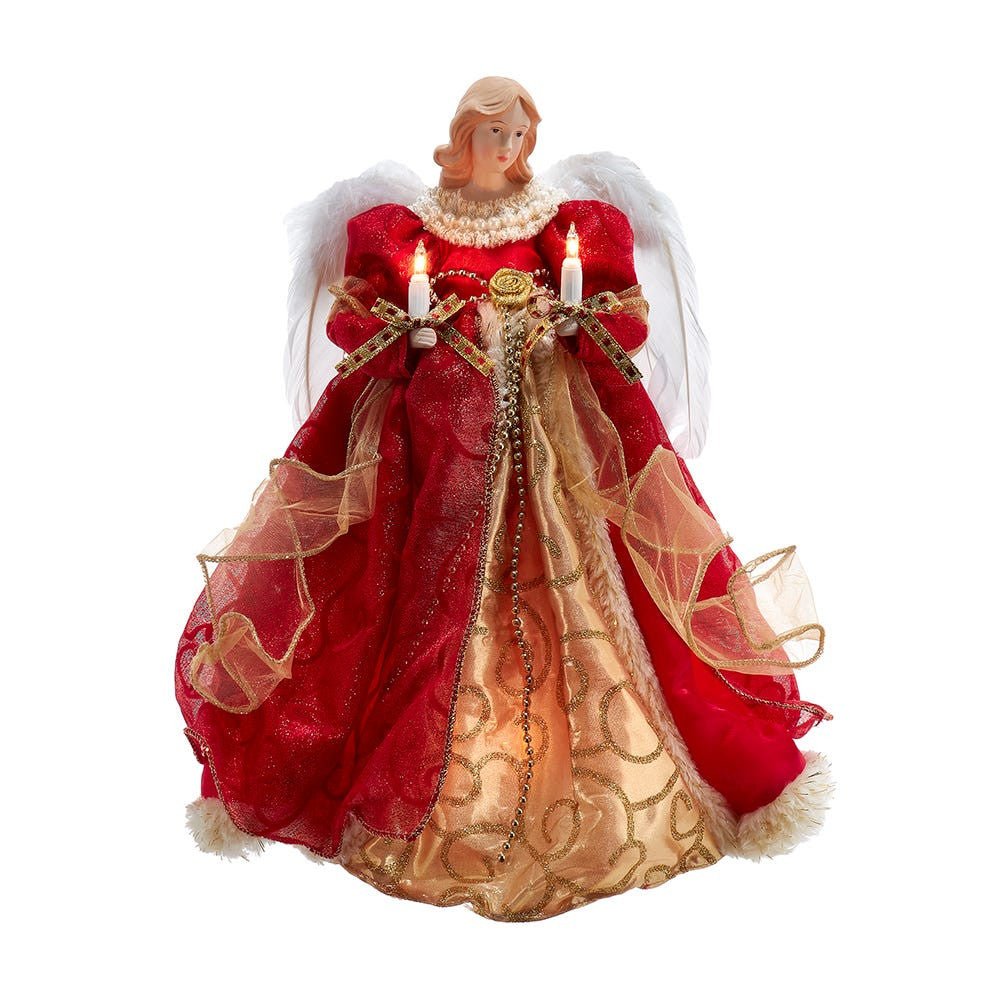 14" UL 10-Light Red & Gold Angel Treetop