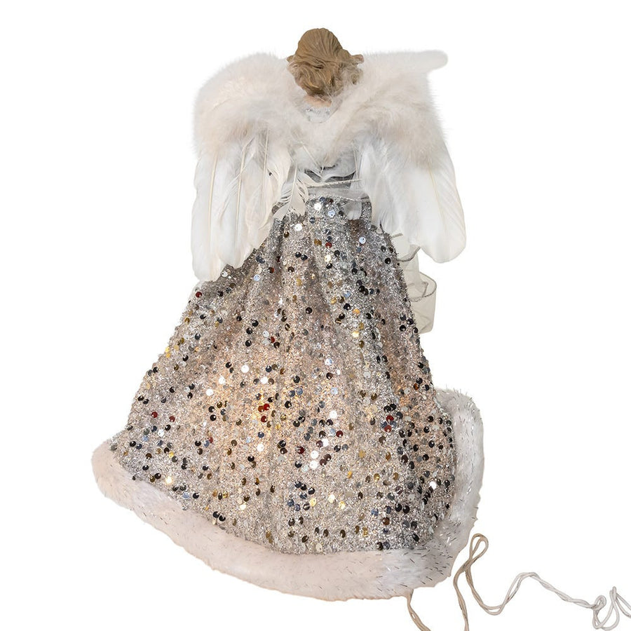 14" UL 10L Silver & Ivory Angel Treetop