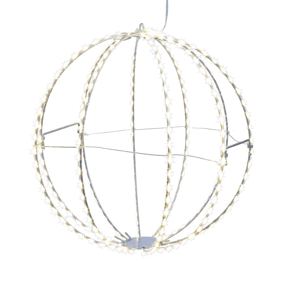 12" 280-Light Warm White Micro LED Foldable Silver Metal Sphere