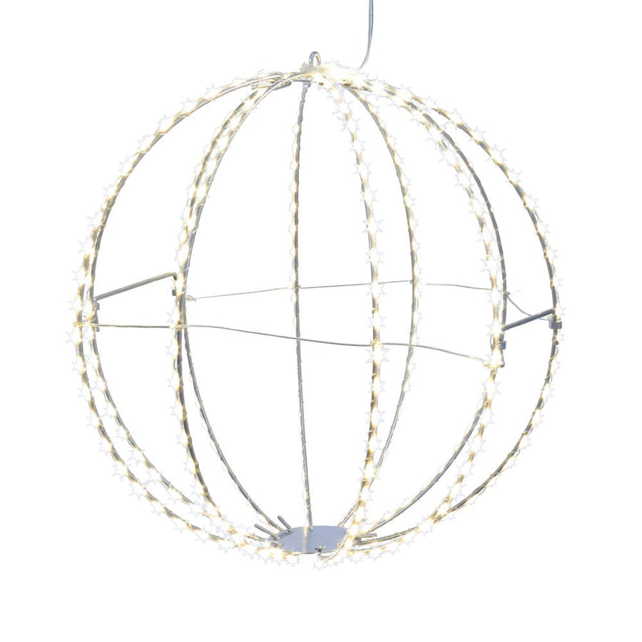 12" 280-Light Warm White Micro LED Foldable Silver Metal Sphere