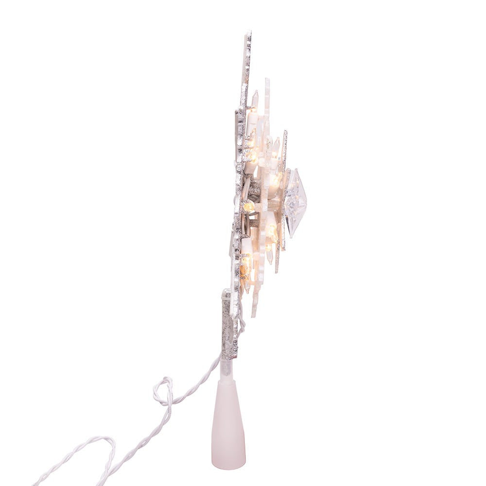 13.75" 20L Warm White LED Silver & White Glittered Snowflake Treetop