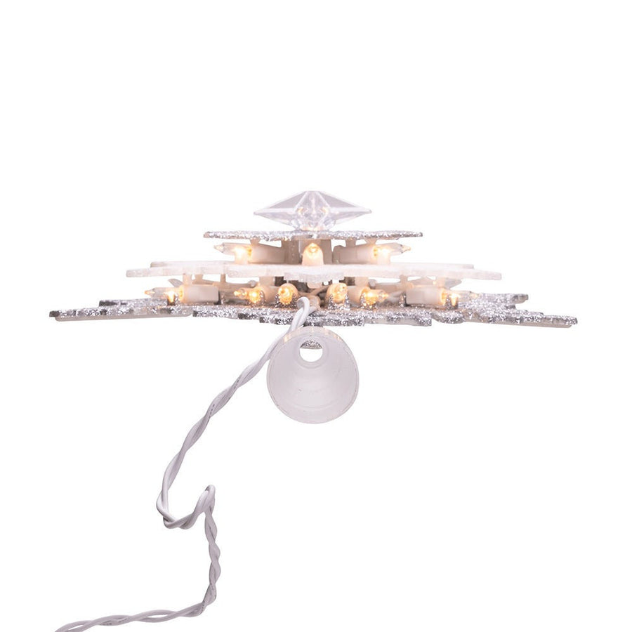13.75" 20L Warm White LED Silver & White Glittered Snowflake Treetop