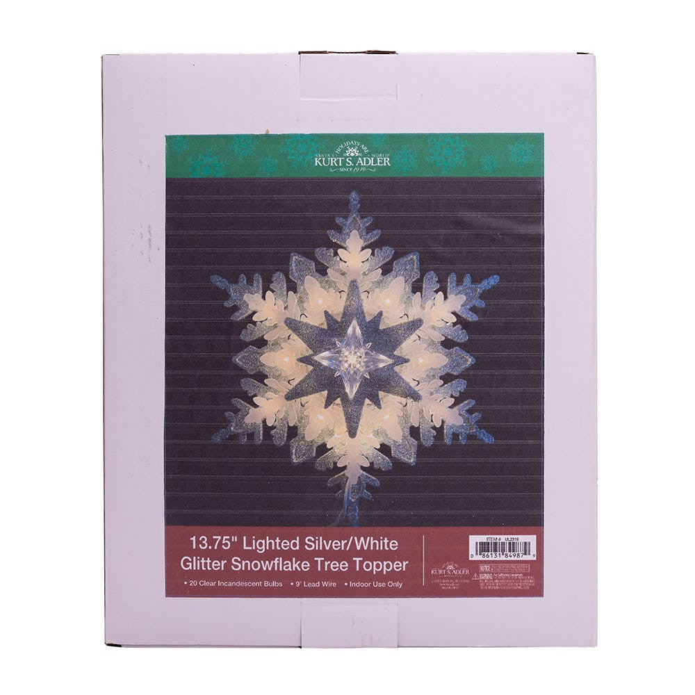 13.75" 20L Warm White LED Silver & White Glittered Snowflake Treetop